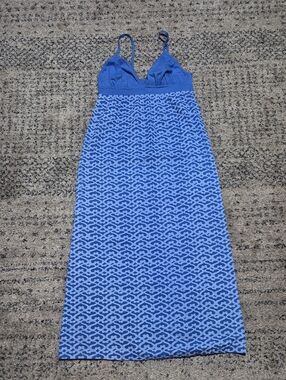 Blue Patterned Maxi Dress with Adjustable Spaghetti Straps